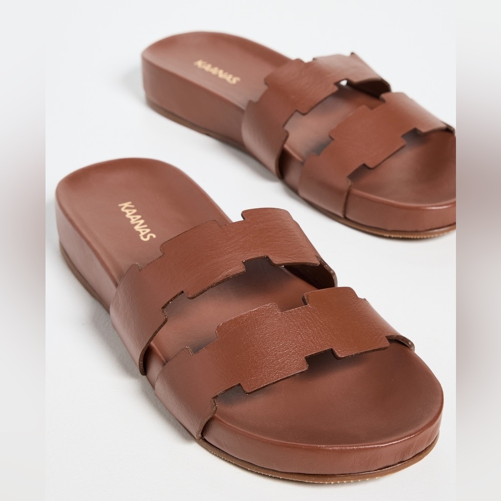 Kaanas Chestnut Brown Double-Strap Slide Sandals SO1-1